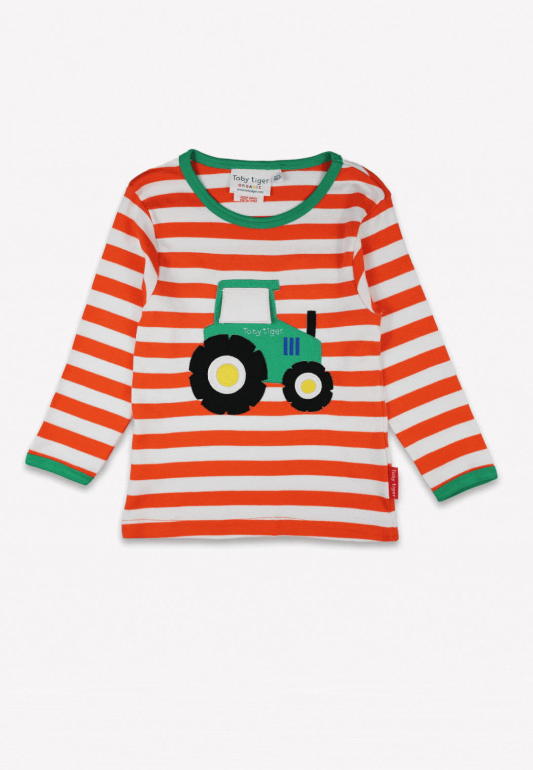 Organic Orange Tractor Applique Long-Sleeved T-Shirt Toby Tiger