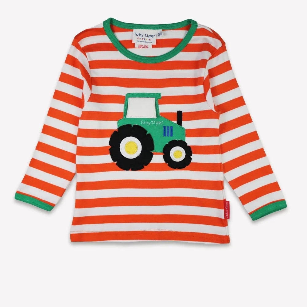 Organic Orange Tractor Applique Long-Sleeved T-Shirt Toby Tiger