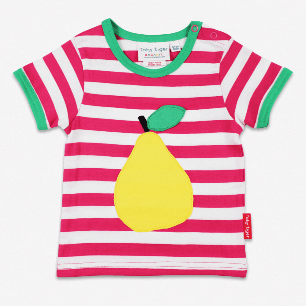Organic Pear Applique Short-Sleeved T-Shirt Toby Tiger