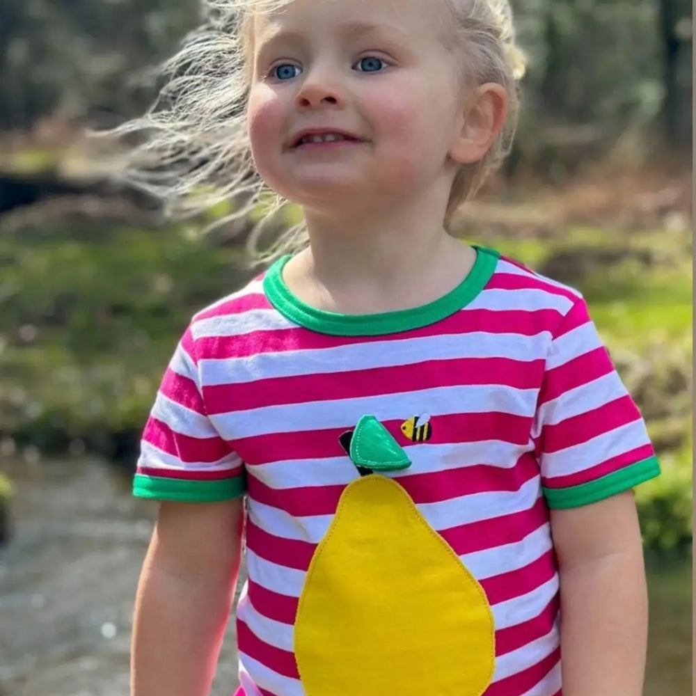 Organic Pear Applique Short-Sleeved T-Shirt Toby Tiger