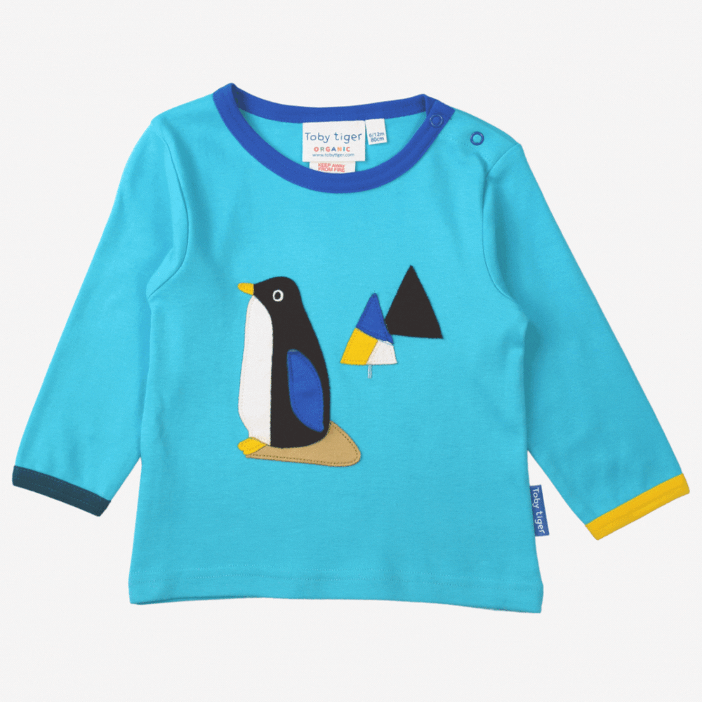 Organic Penguin Applique Long-Sleeved T-Shirt Toby Tiger