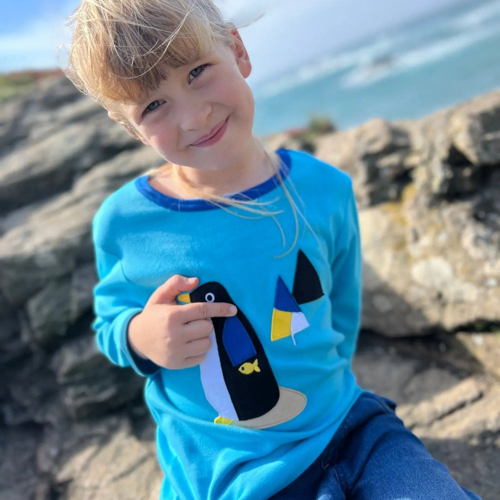 Organic Penguin Applique Long-Sleeved T-Shirt Toby Tiger