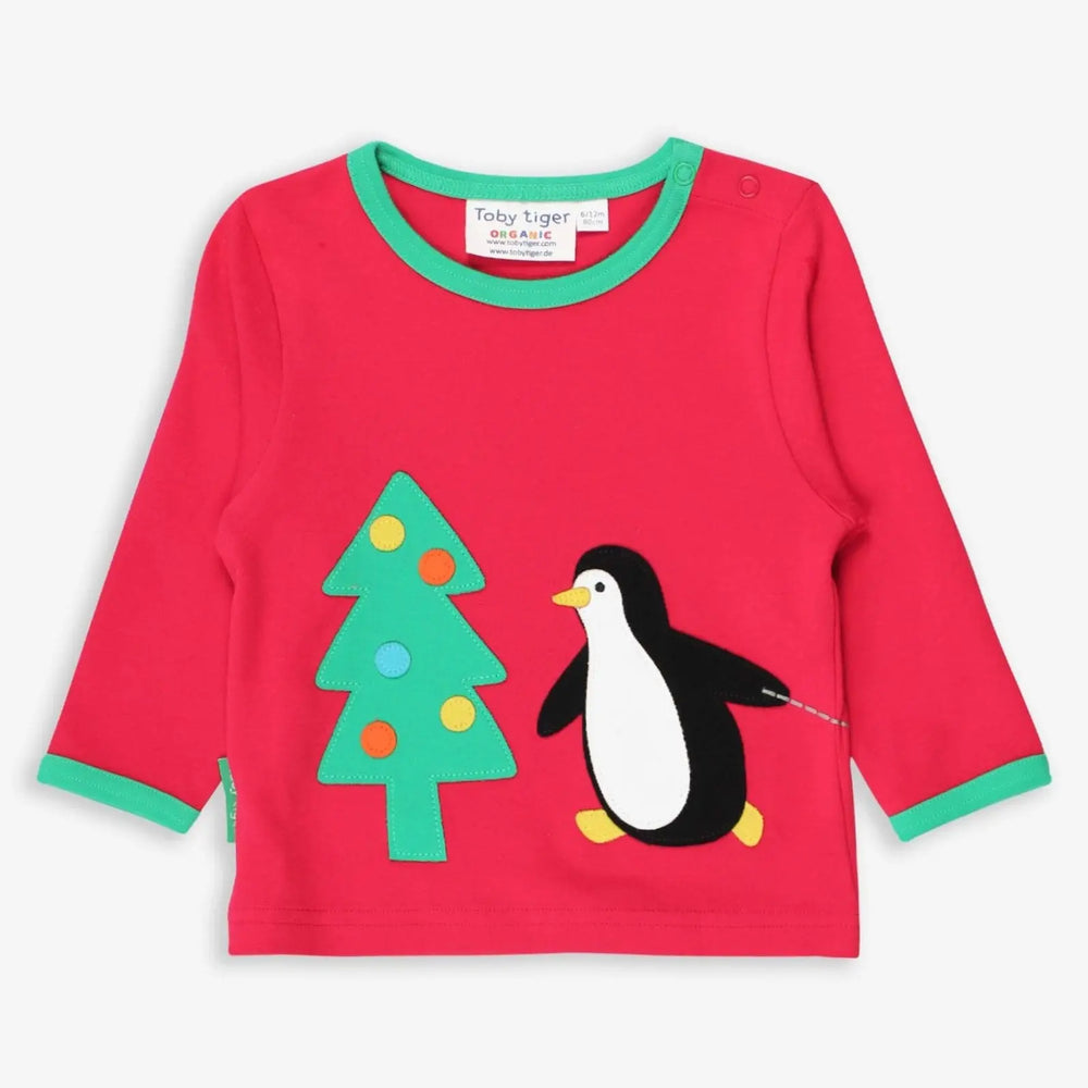 Organic Penguins' Christmas Applique Long-Sleeved T-Shirt Toby Tiger
