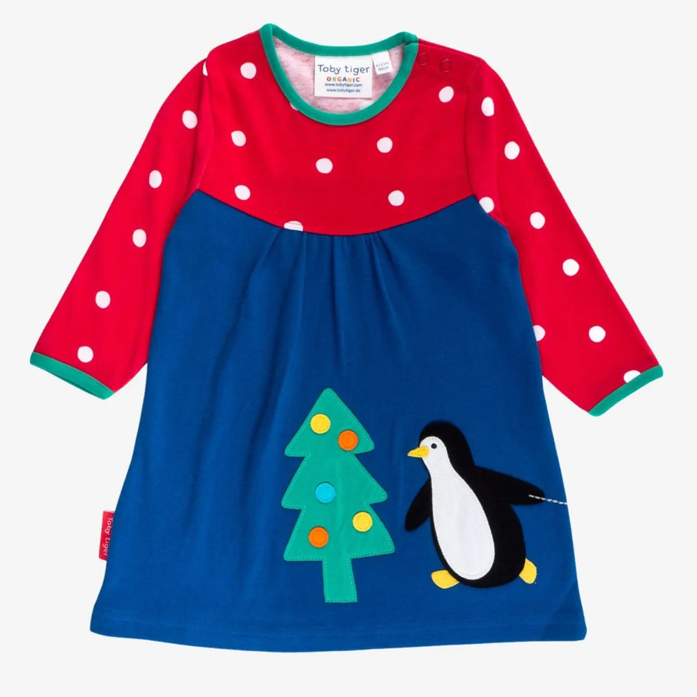 Organic Penguins' Christmas Applique T-Shirt Dress Toby Tiger