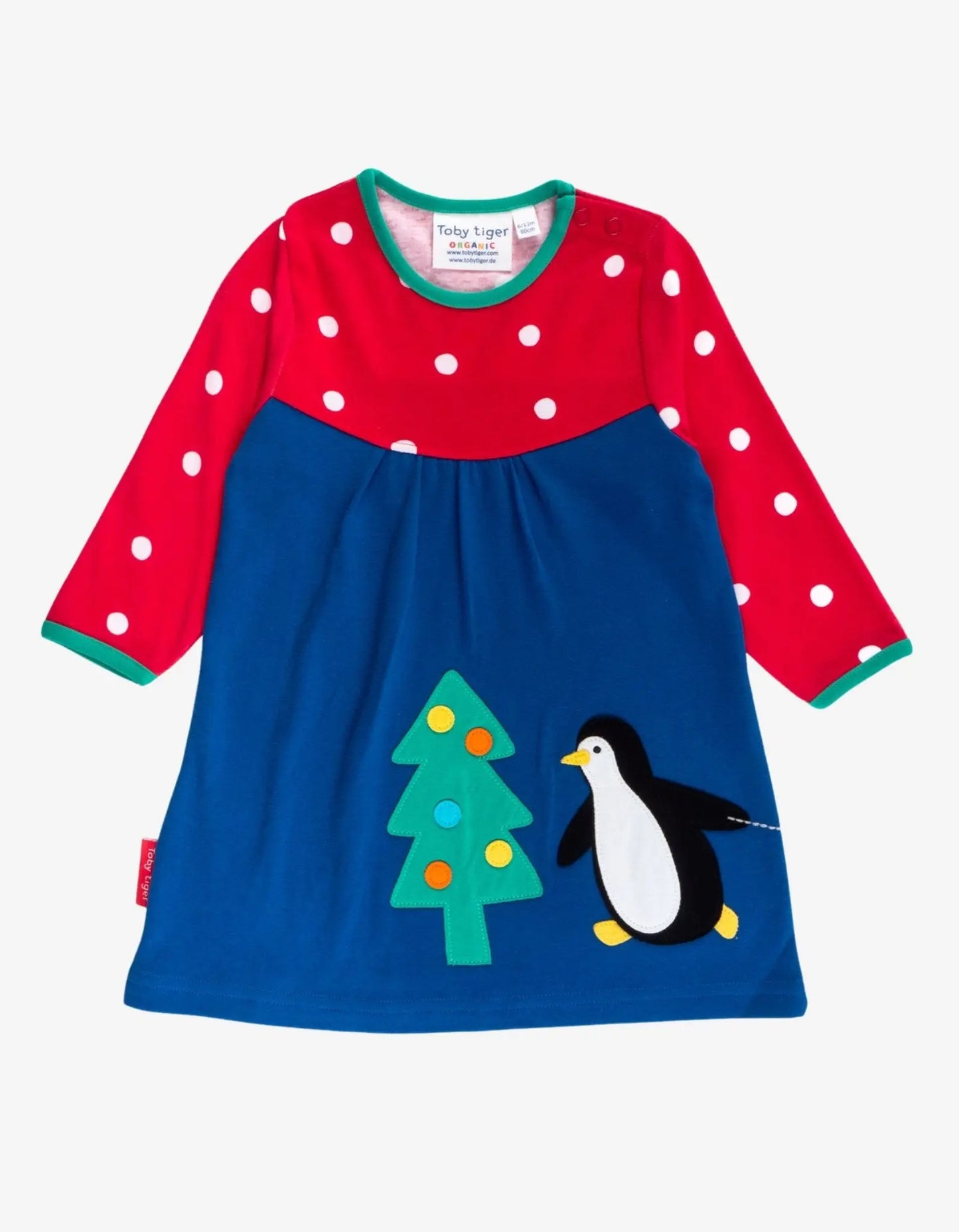 Organic Penguins' Christmas Applique T-Shirt Dress Toby Tiger