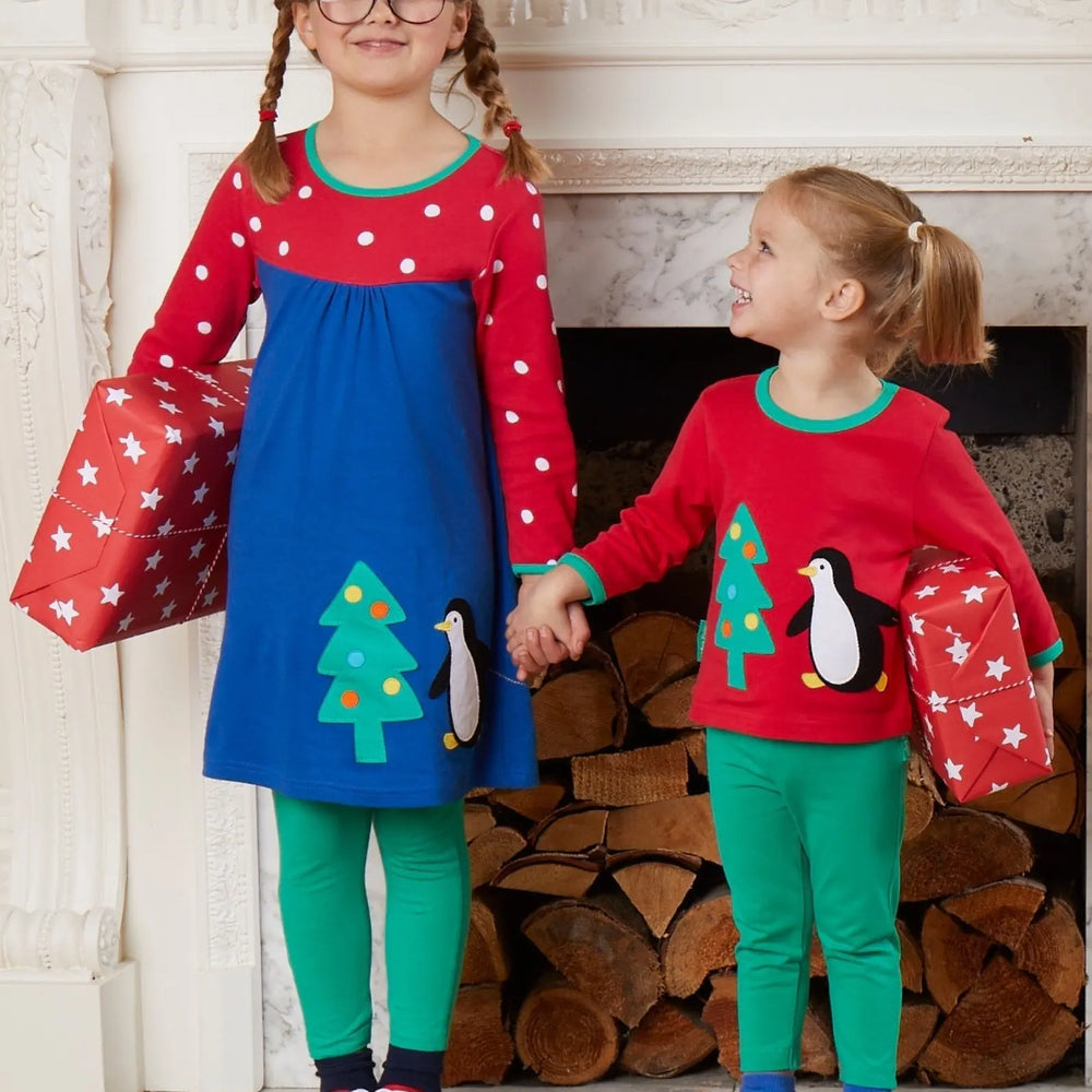 Organic Penguins' Christmas Applique T-Shirt Dress Toby Tiger