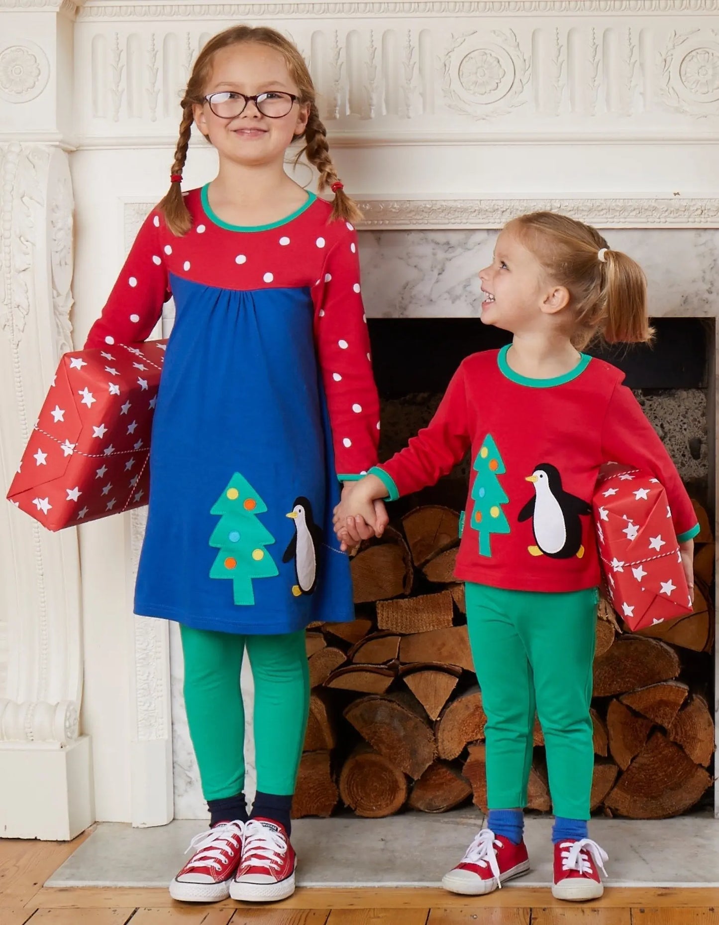 Organic Penguins' Christmas Applique T-Shirt Dress Toby Tiger