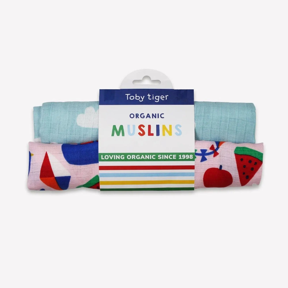 Organic Picnic Print 2 Pack Muslins Toby Tiger