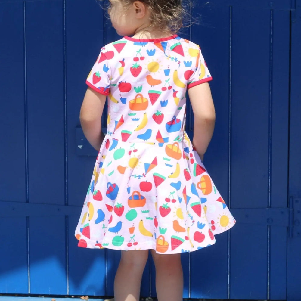 Organic Picnic Print Short Sleeved Skater Dress Toby Tiger