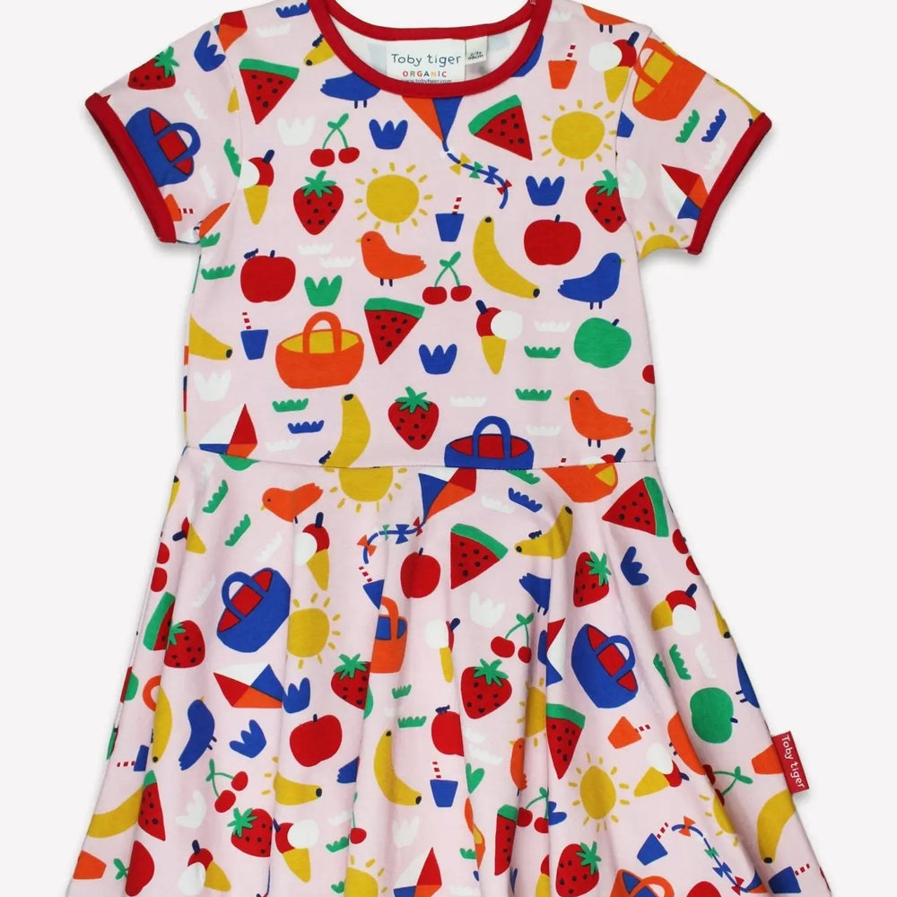 Organic Picnic Print Short Sleeved Skater Dress Toby Tiger