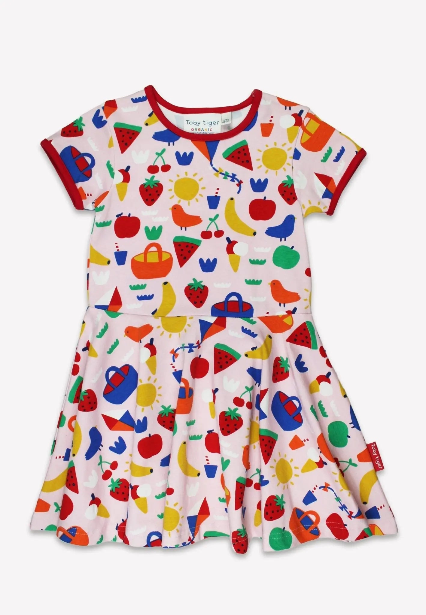 Organic Picnic Print Short Sleeved Skater Dress Toby Tiger