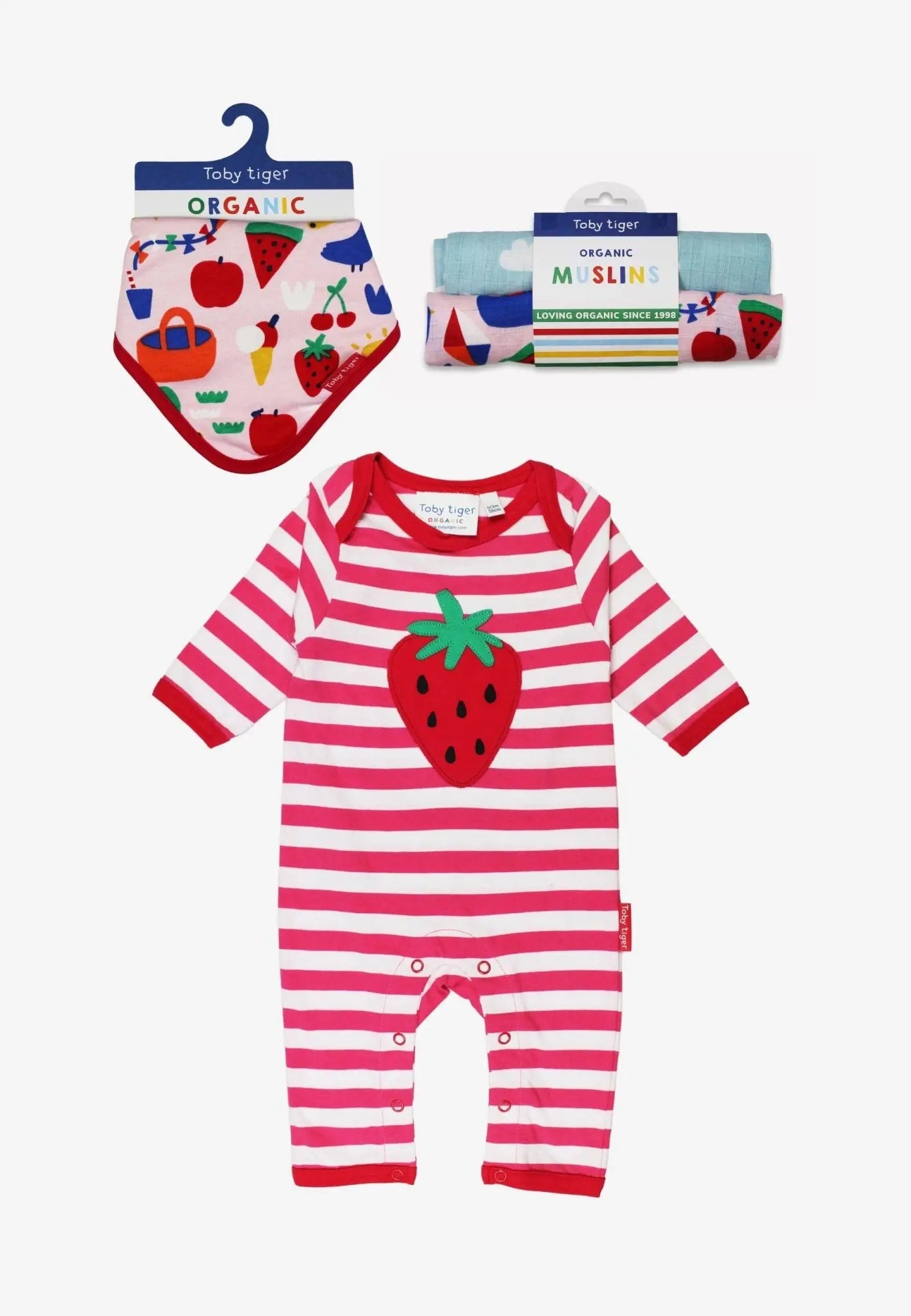 Organic Picnic Strawberry Applique Baby Bundle Toby Tiger