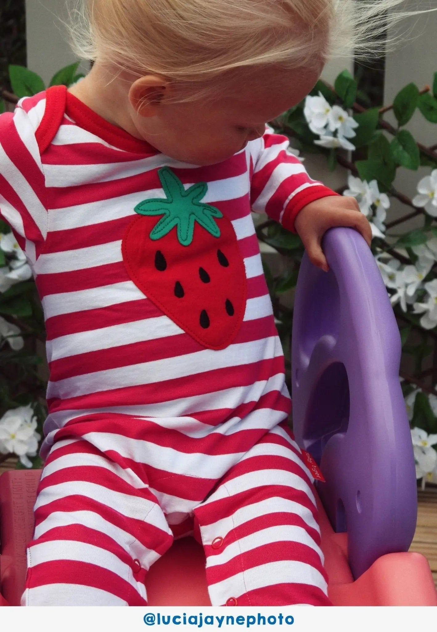 Organic Picnic Strawberry Applique Sleepsuit Toby Tiger