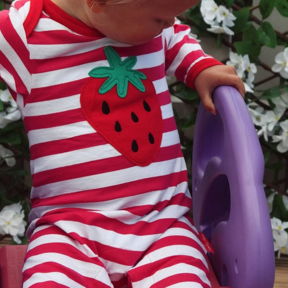 Organic Picnic Strawberry Applique Sleepsuit Toby Tiger
