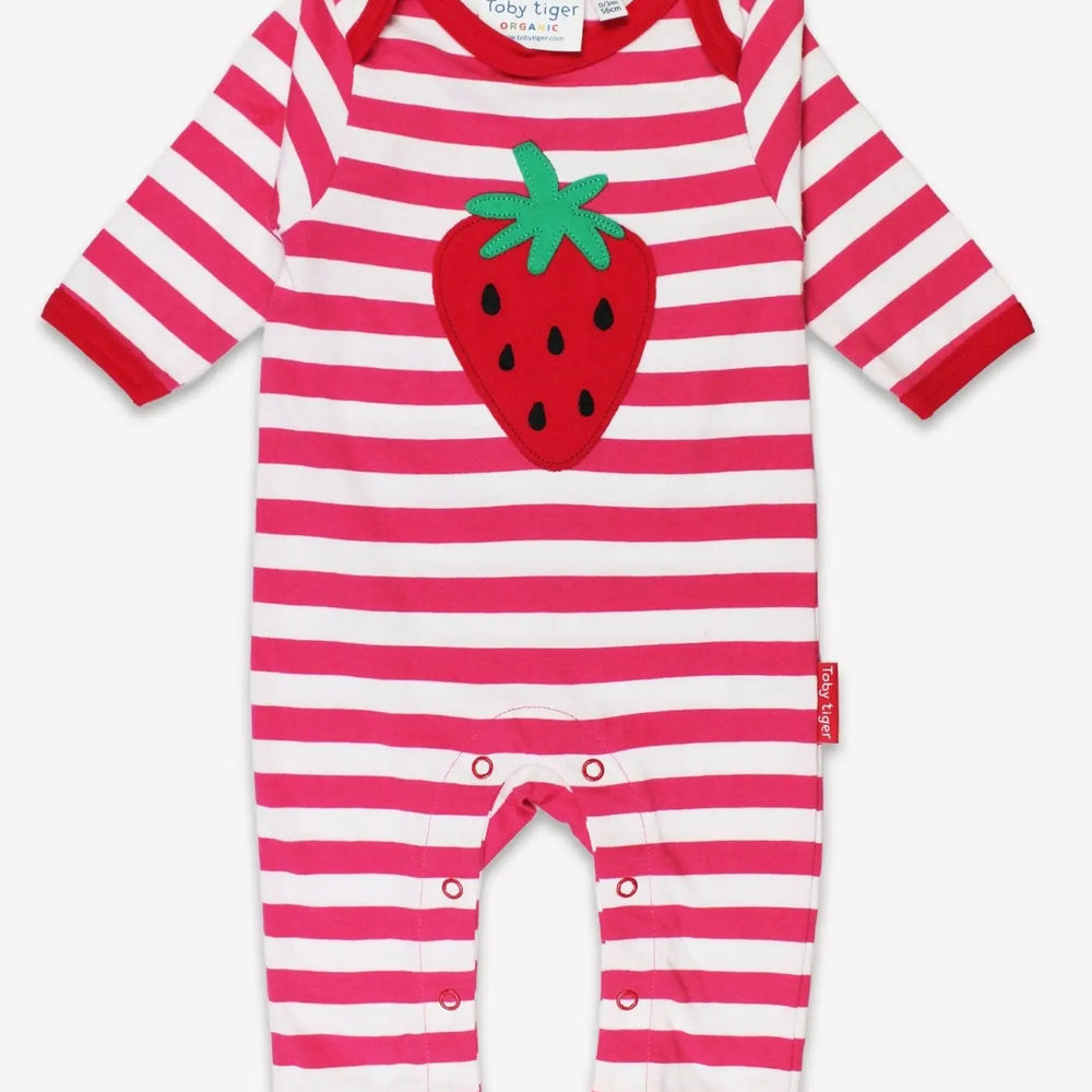 Organic Picnic Strawberry Applique Sleepsuit Toby Tiger