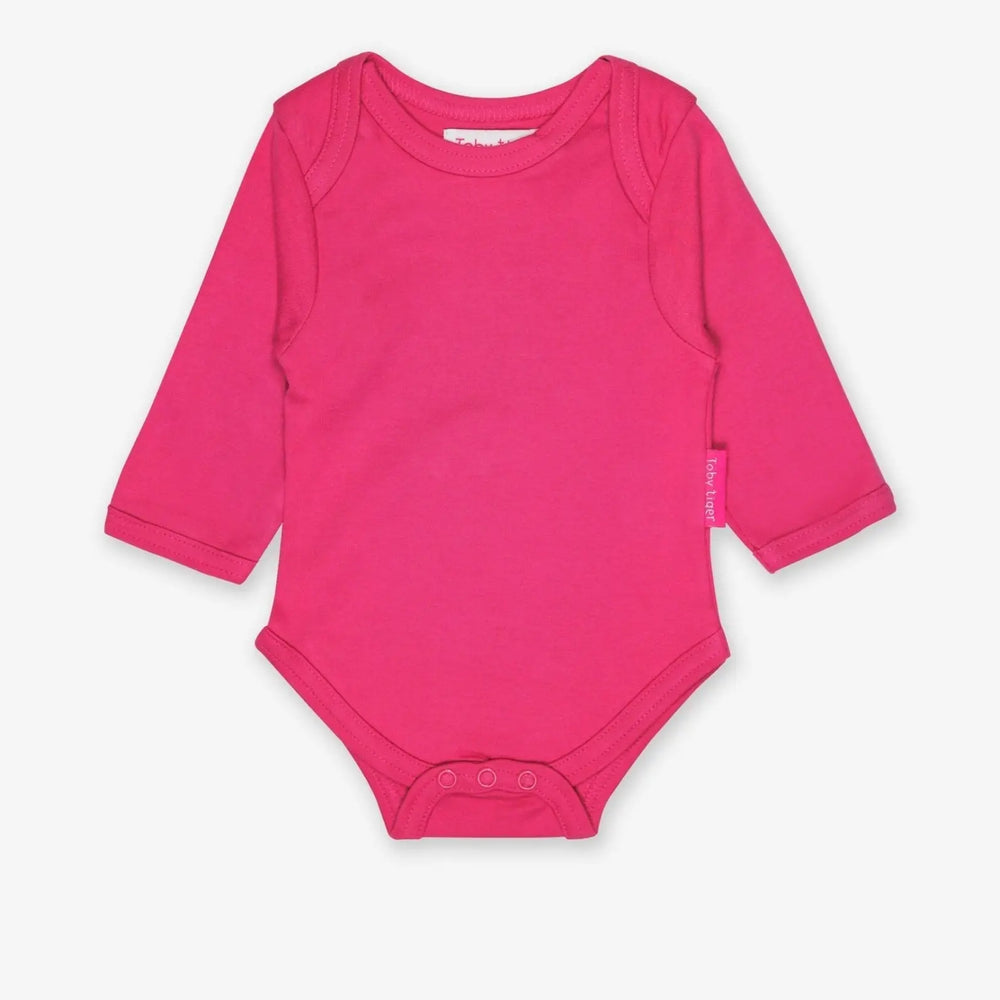 Organic Pink Basic Long-Sleeved Baby Bodysuit Toby Tiger
