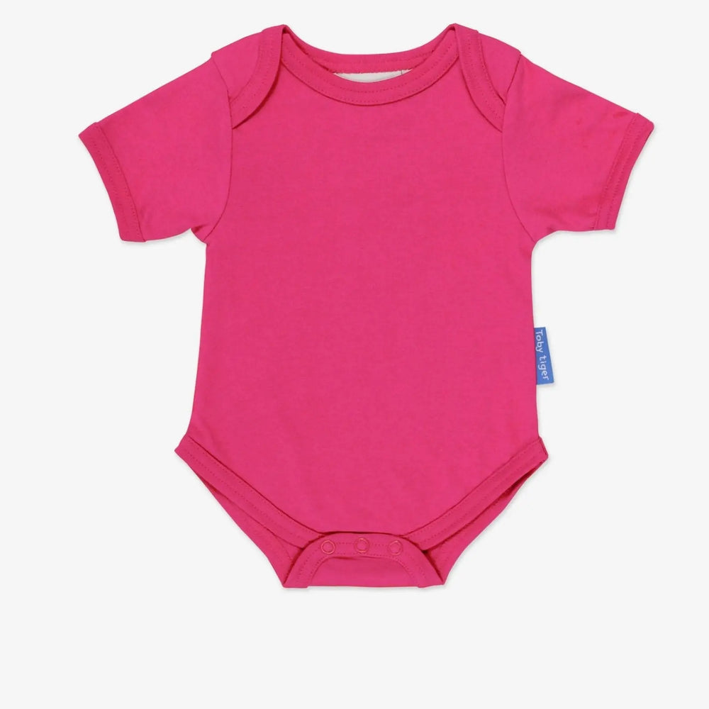 Organic Pink Basic Short-Sleeved Baby Bodysuit Toby Tiger