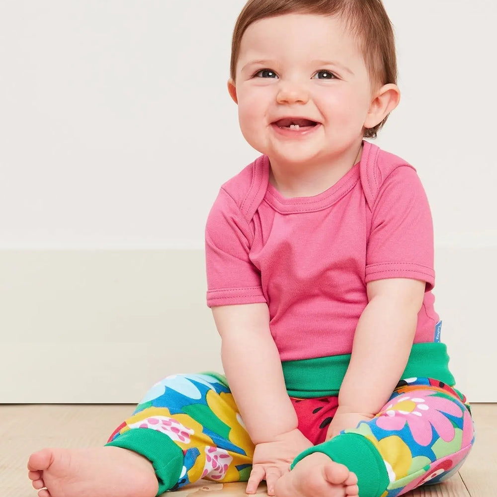 Organic Pink Basic Short-Sleeved Baby Bodysuit Toby Tiger