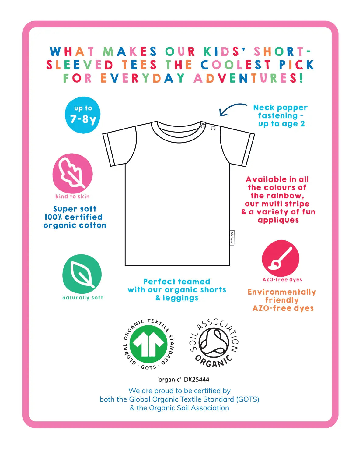 Organic Pink Basic Short-Sleeved T-Shirt Toby Tiger