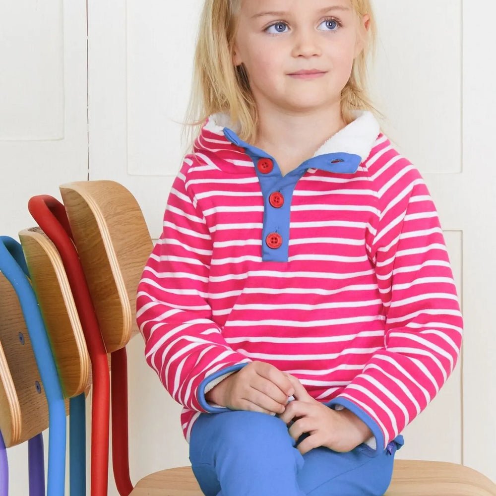 Organic Pink Breton Cosy Fleece Sweatshirt Toby Tiger