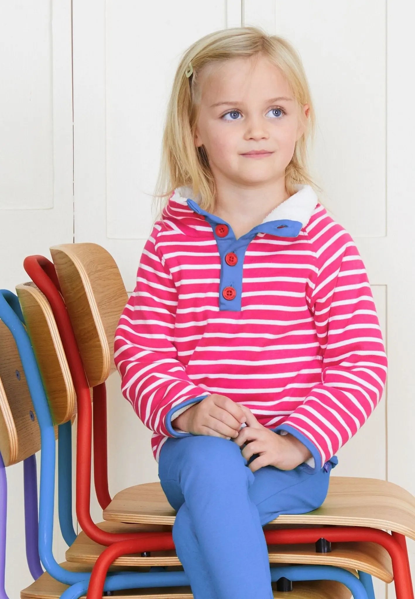 Organic Pink Breton Cosy Fleece Sweatshirt Toby Tiger