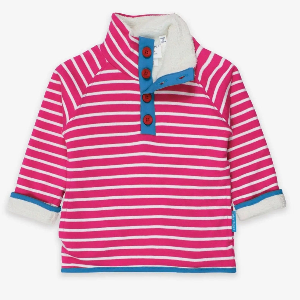 Organic Pink Breton Cosy Fleece Sweatshirt Toby Tiger
