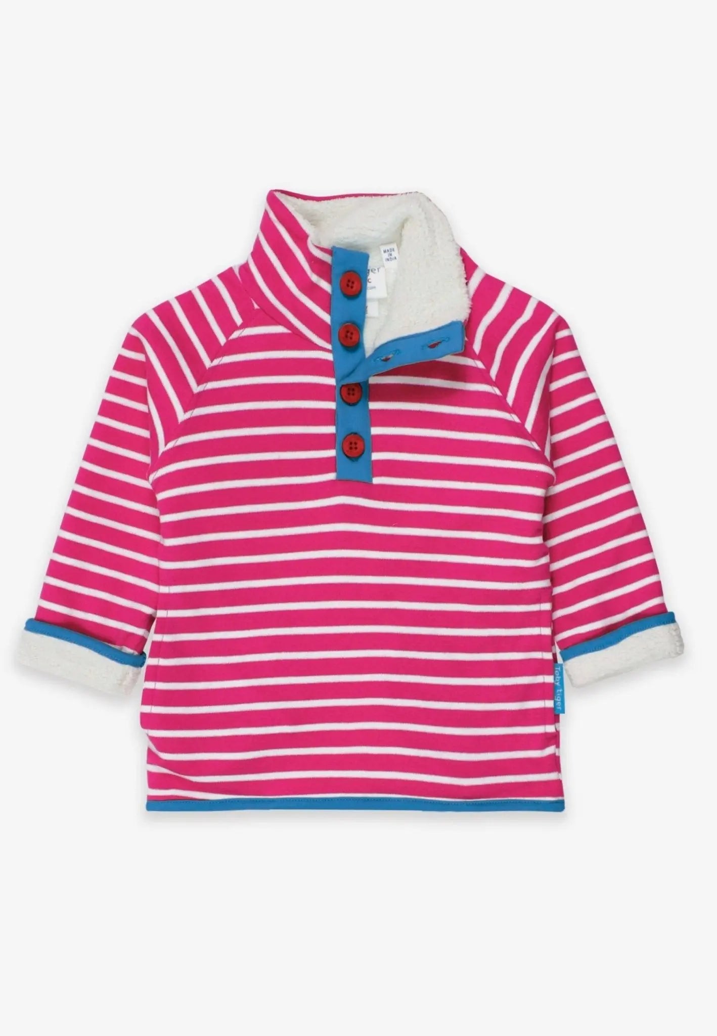 Organic Pink Breton Cosy Fleece Sweatshirt Toby Tiger
