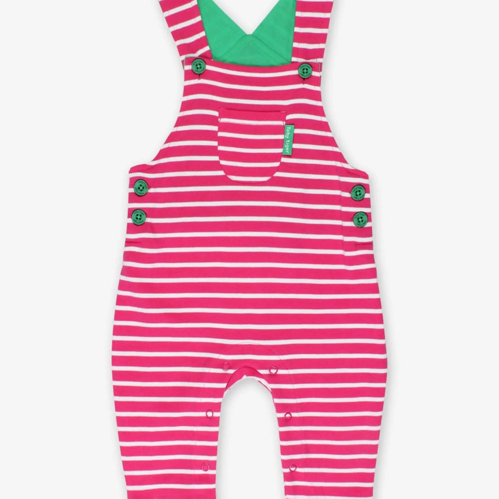 Organic Pink Breton Stripe Dungarees Toby Tiger