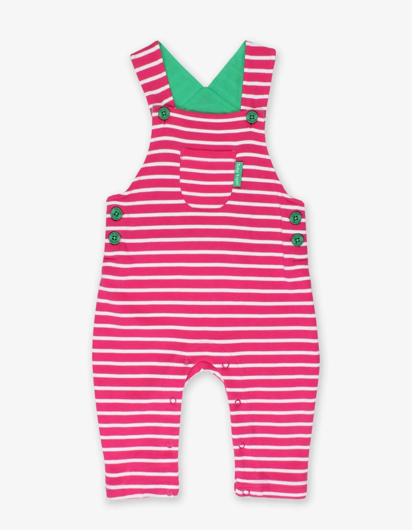 Organic Pink Breton Stripe Dungarees Toby Tiger