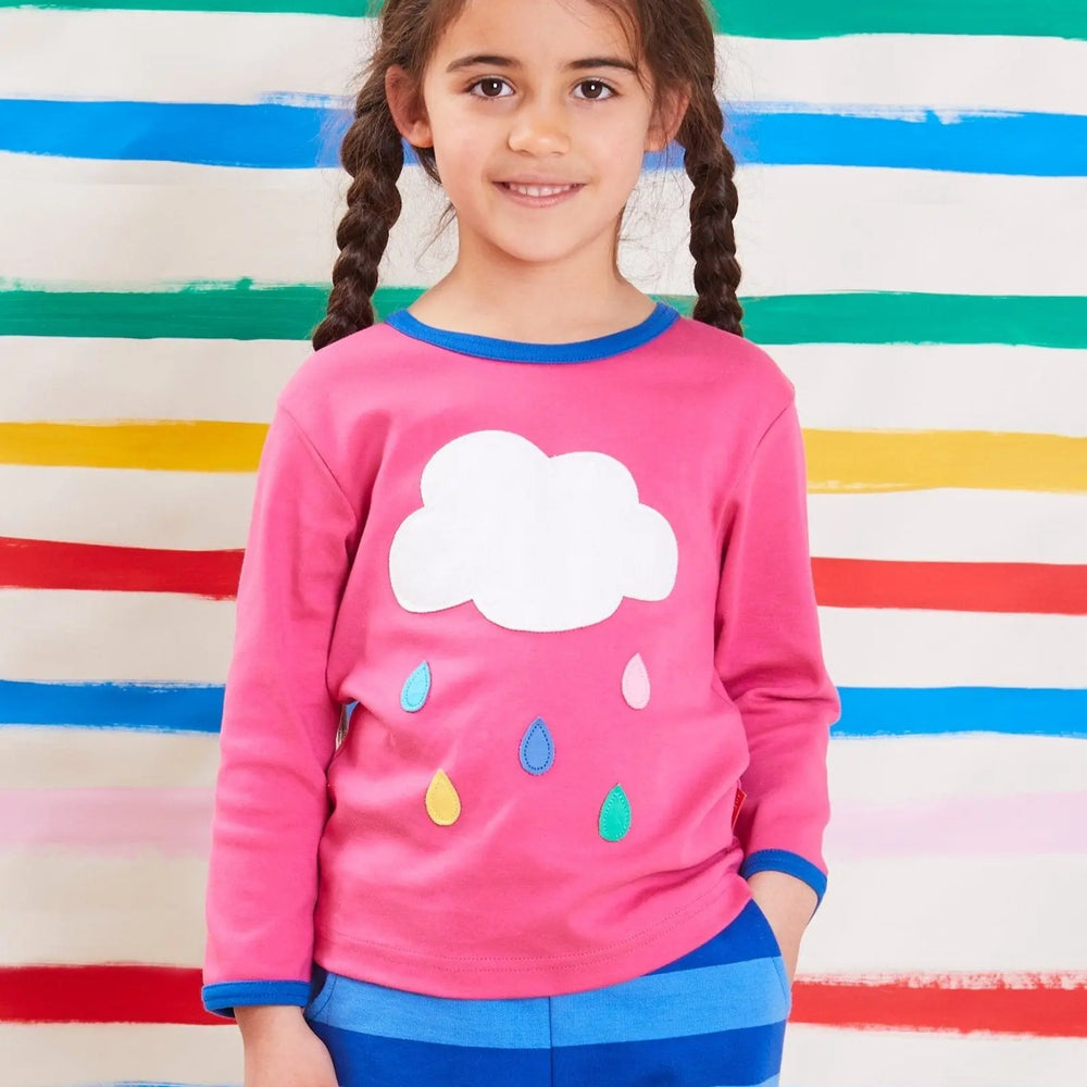 Organic Pink Cloud Applique Long-Sleeved T-Shirt Toby Tiger