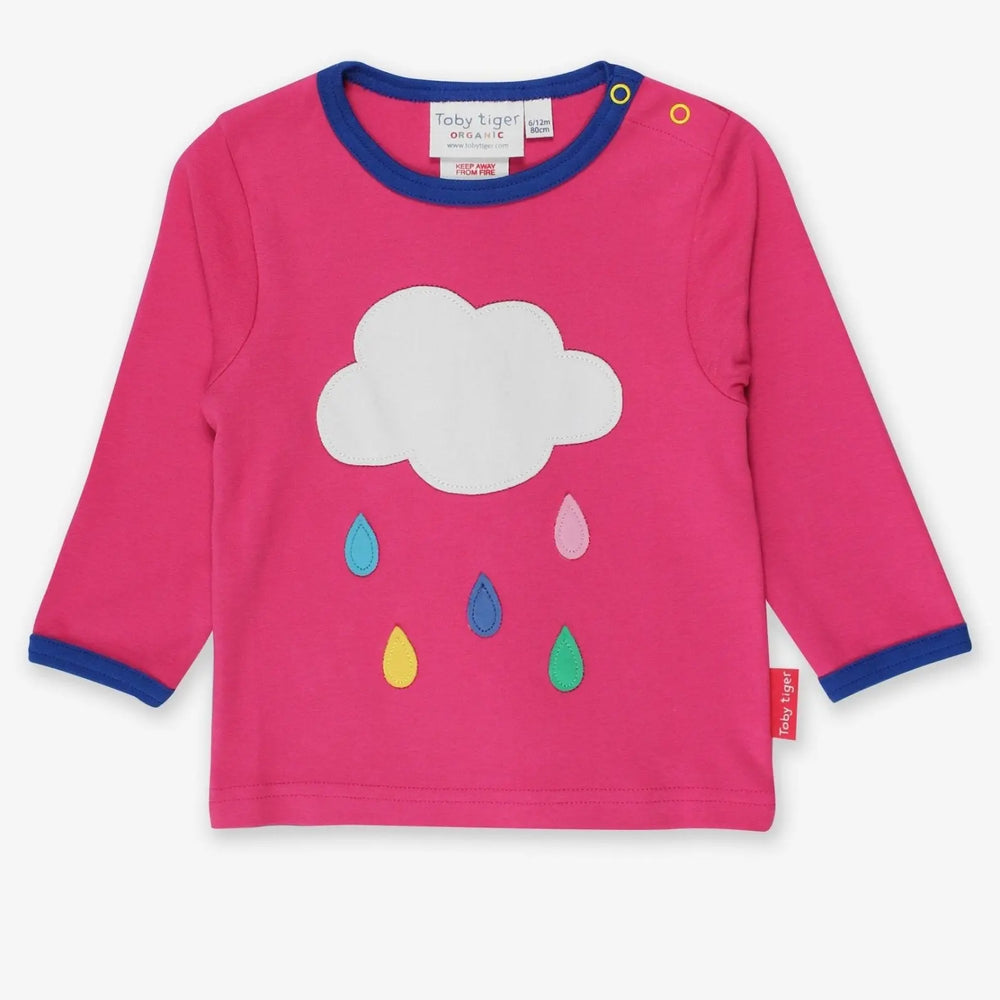 Organic Pink Cloud Applique Long-Sleeved T-Shirt Toby Tiger