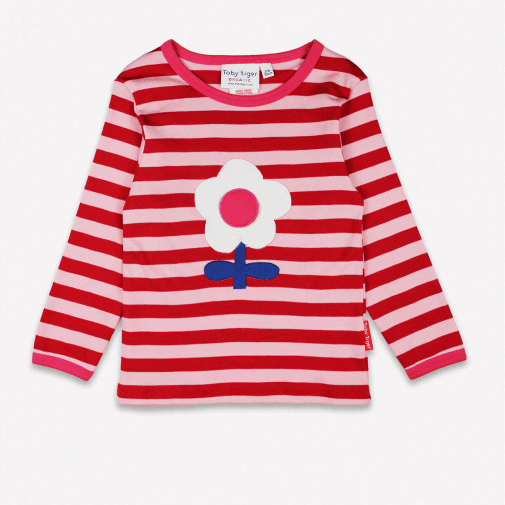 Organic Pink Flower Applique Long-Sleeved T-Shirt Toby Tiger