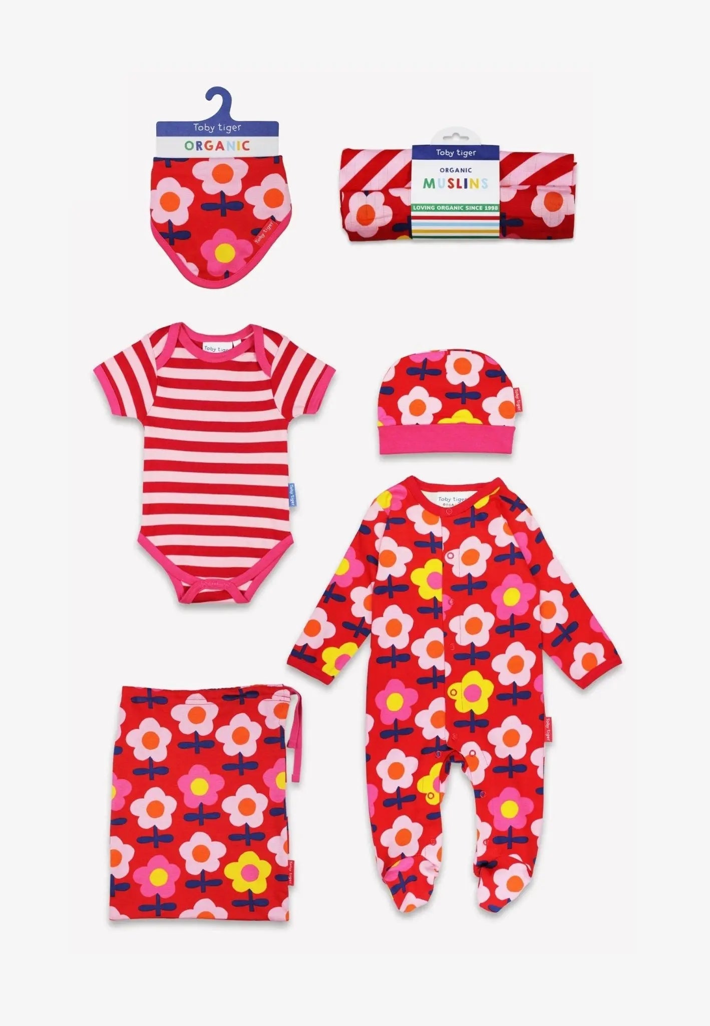 Organic Pink Flower Print Baby Bundle Toby Tiger
