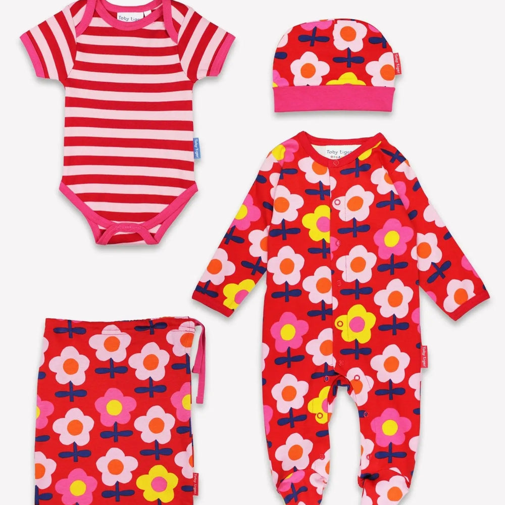 Organic Pink Flower Print Baby Gift Set Toby Tiger