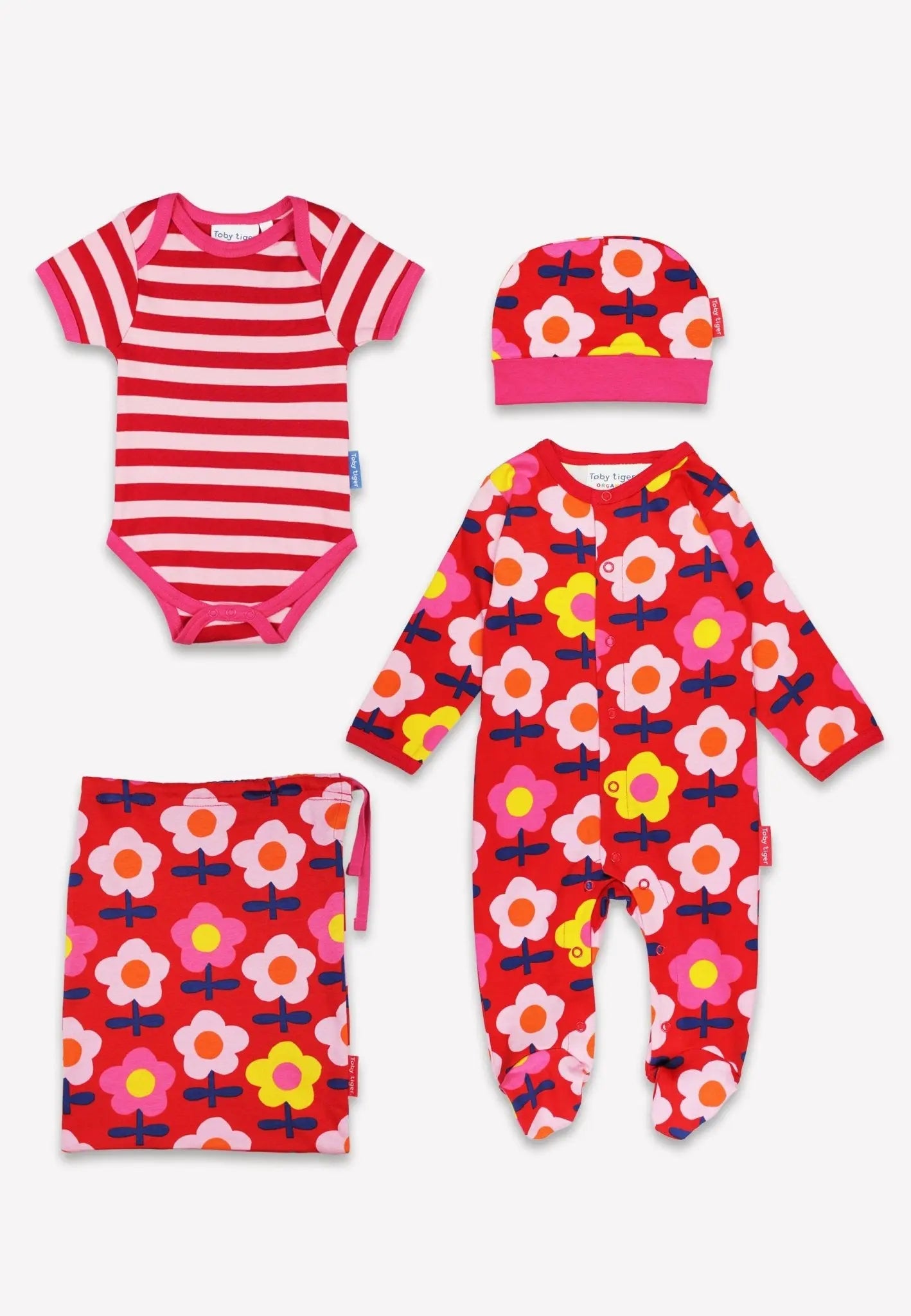 Organic Pink Flower Print Baby Gift Set Toby Tiger