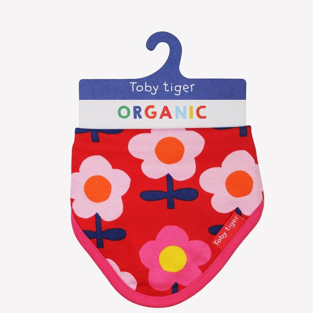 Organic Pink Flower Print Dribble Bib Toby Tiger