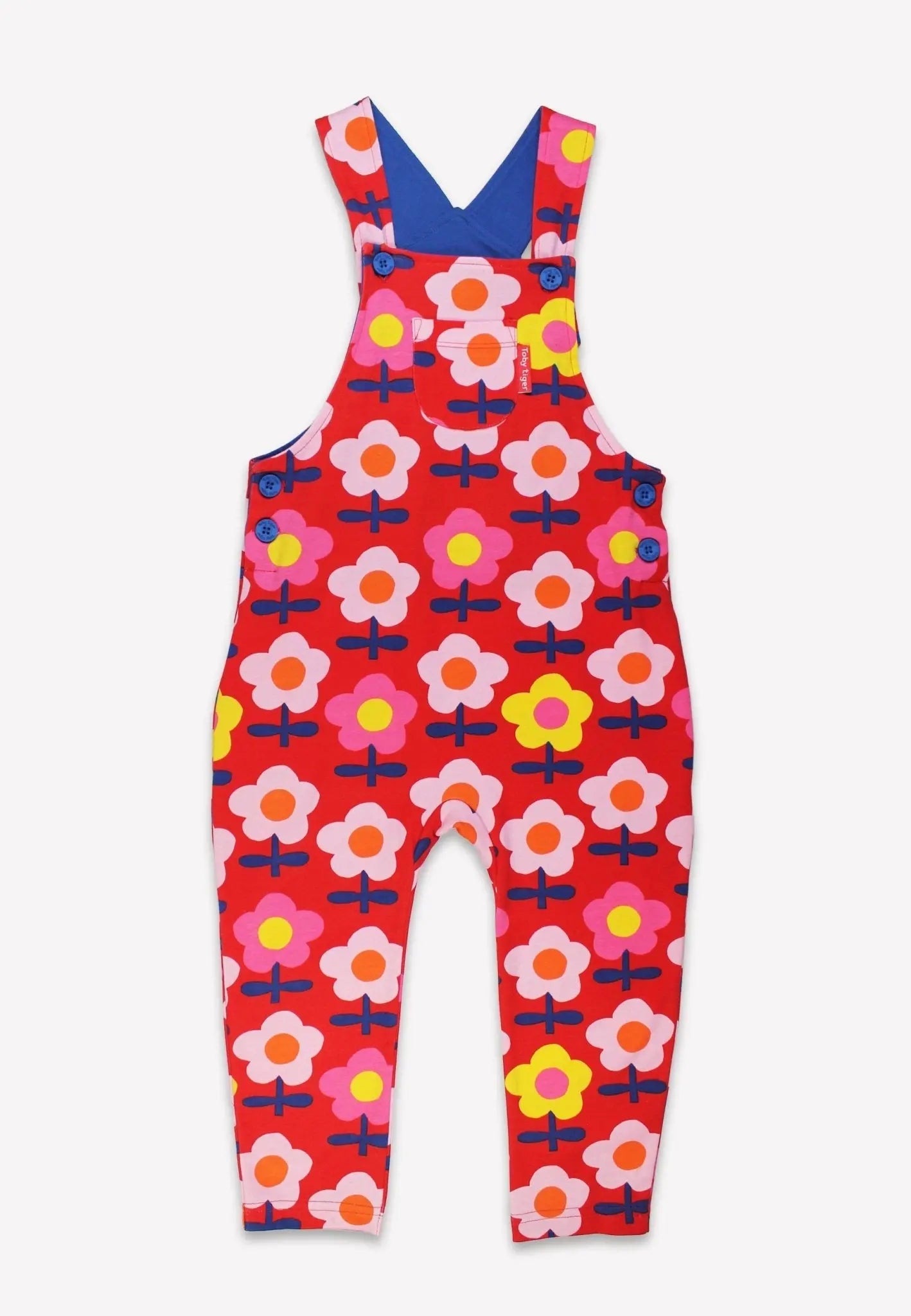 Organic Pink Flower Print Dungarees Toby Tiger