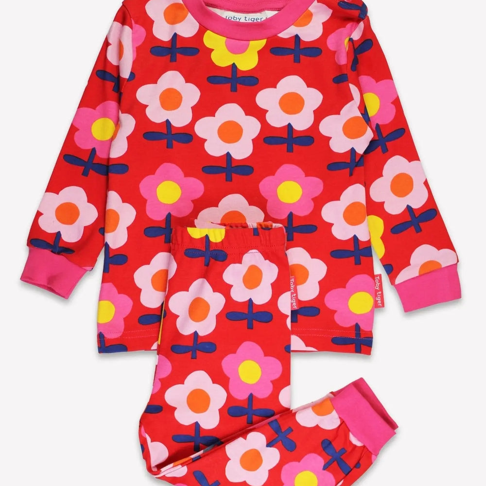 Organic Pink Flower Print Pyjamas Toby Tiger