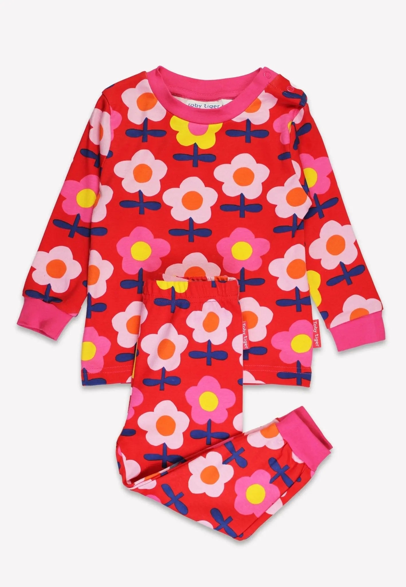 Organic Pink Flower Print Pyjamas Toby Tiger