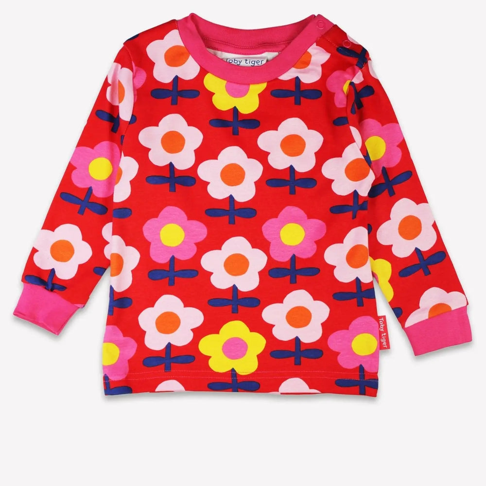 Organic Pink Flower Print Pyjamas Toby Tiger