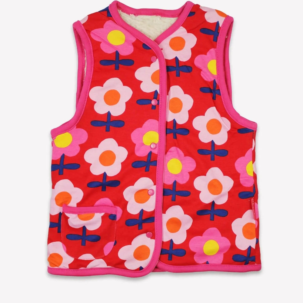 Organic Pink Flower Print Reversible Gilet Toby Tiger