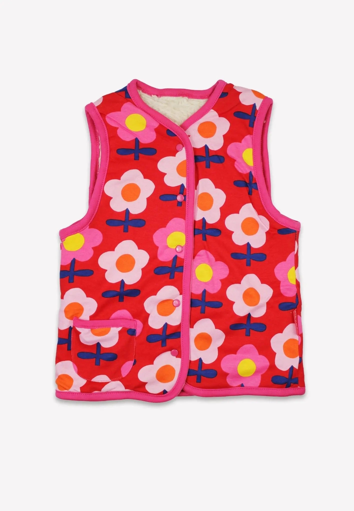 Organic Pink Flower Print Reversible Gilet Toby Tiger