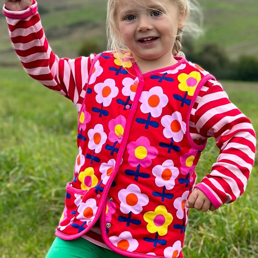 Organic Pink Flower Print Reversible Gilet Toby Tiger