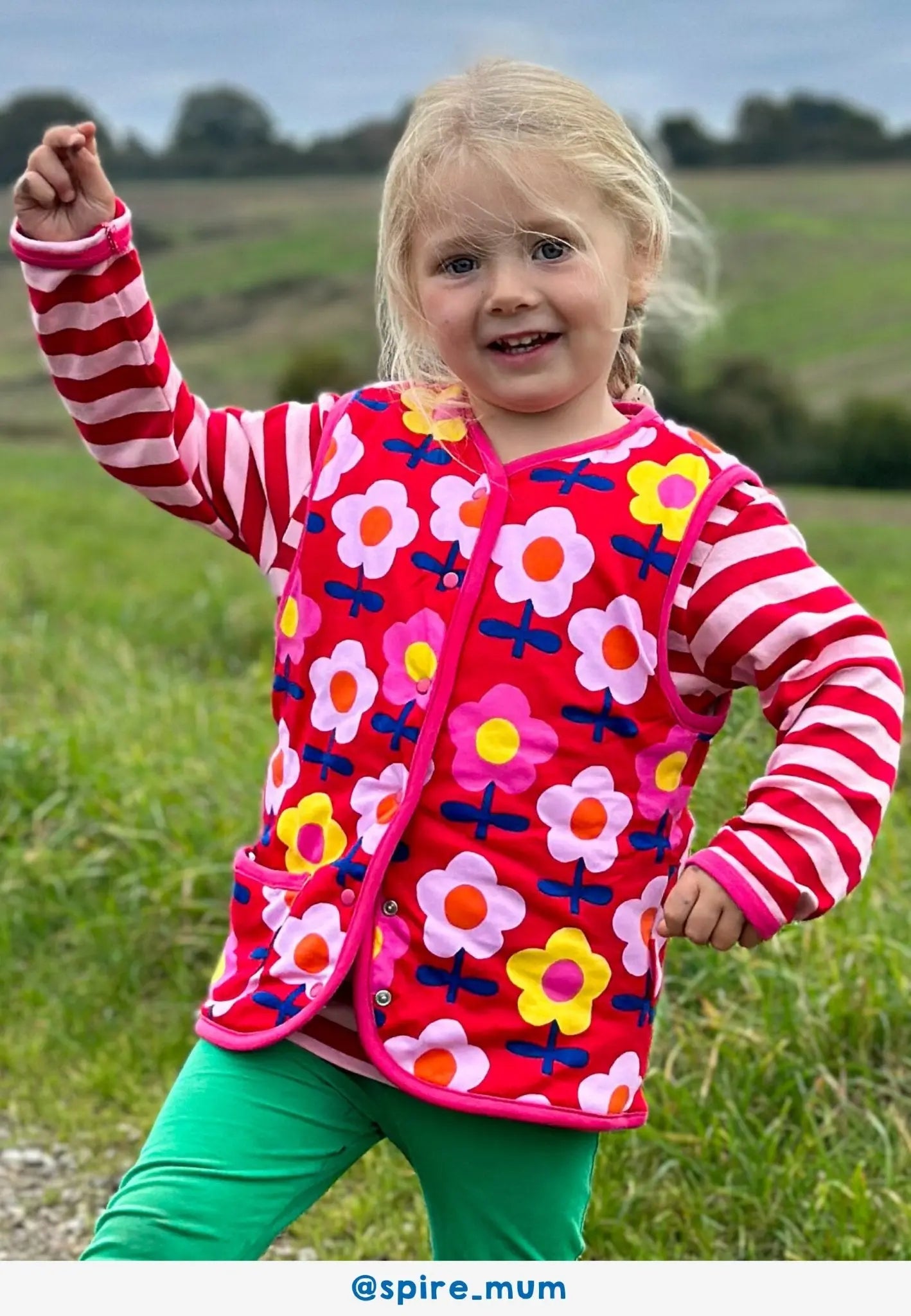 Organic Pink Flower Print Reversible Gilet Toby Tiger