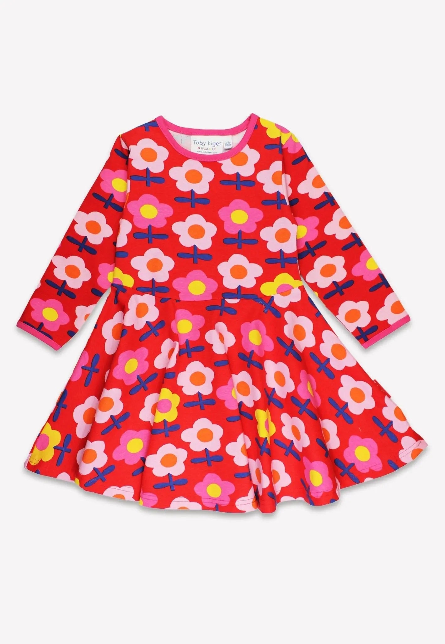 Organic Pink Flower Print Skater Dress Toby Tiger