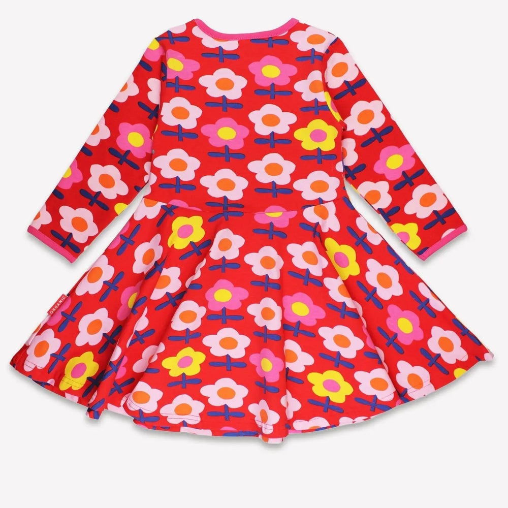 Organic Pink Flower Print Skater Dress Toby Tiger