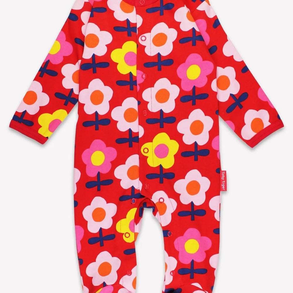 Organic Pink Flower Print Sleepsuit Toby Tiger
