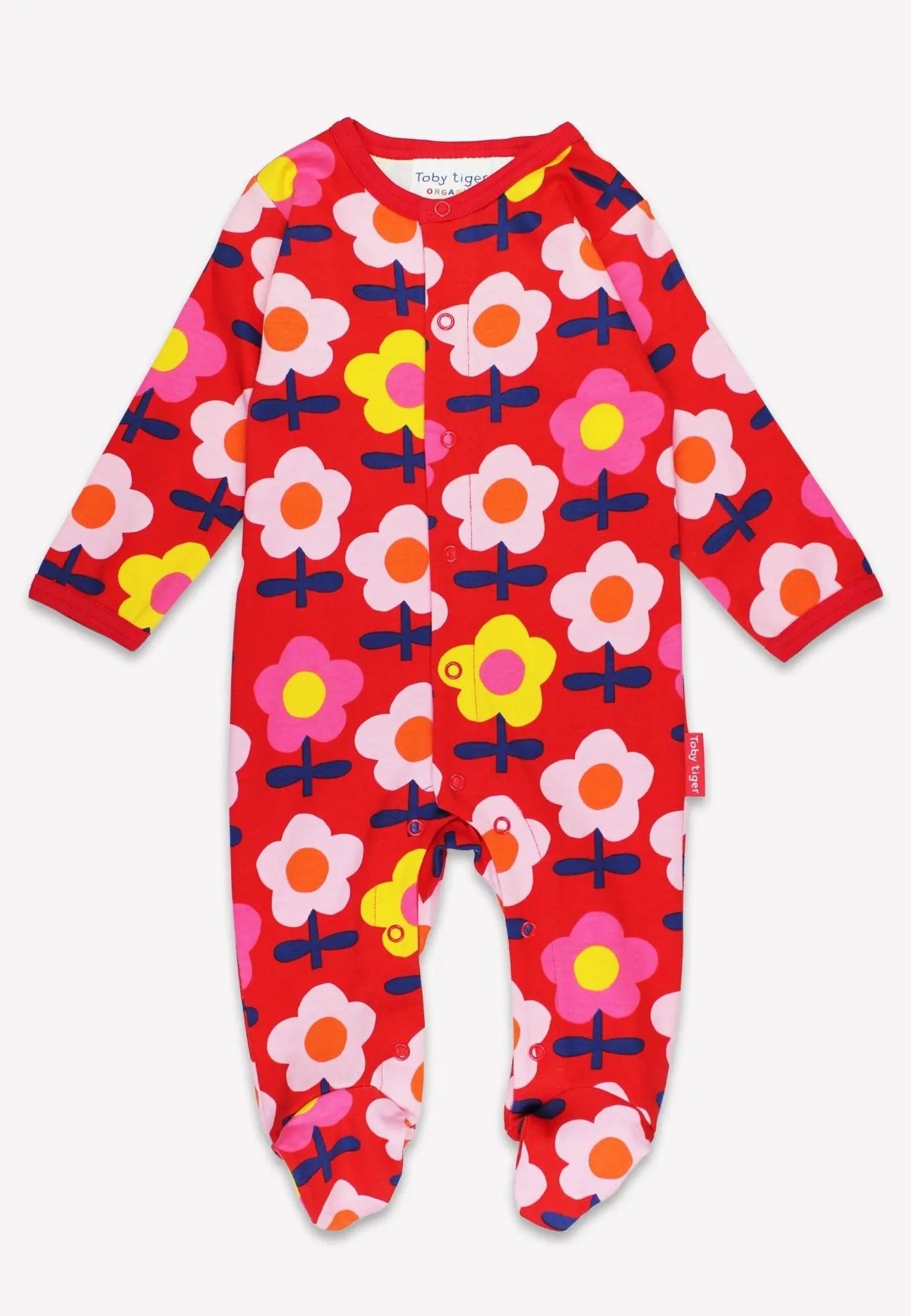 Organic Pink Flower Print Sleepsuit Toby Tiger