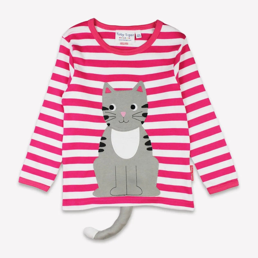 Organic Pink Kitten Applique Long-Sleeved T-Shirt Toby Tiger