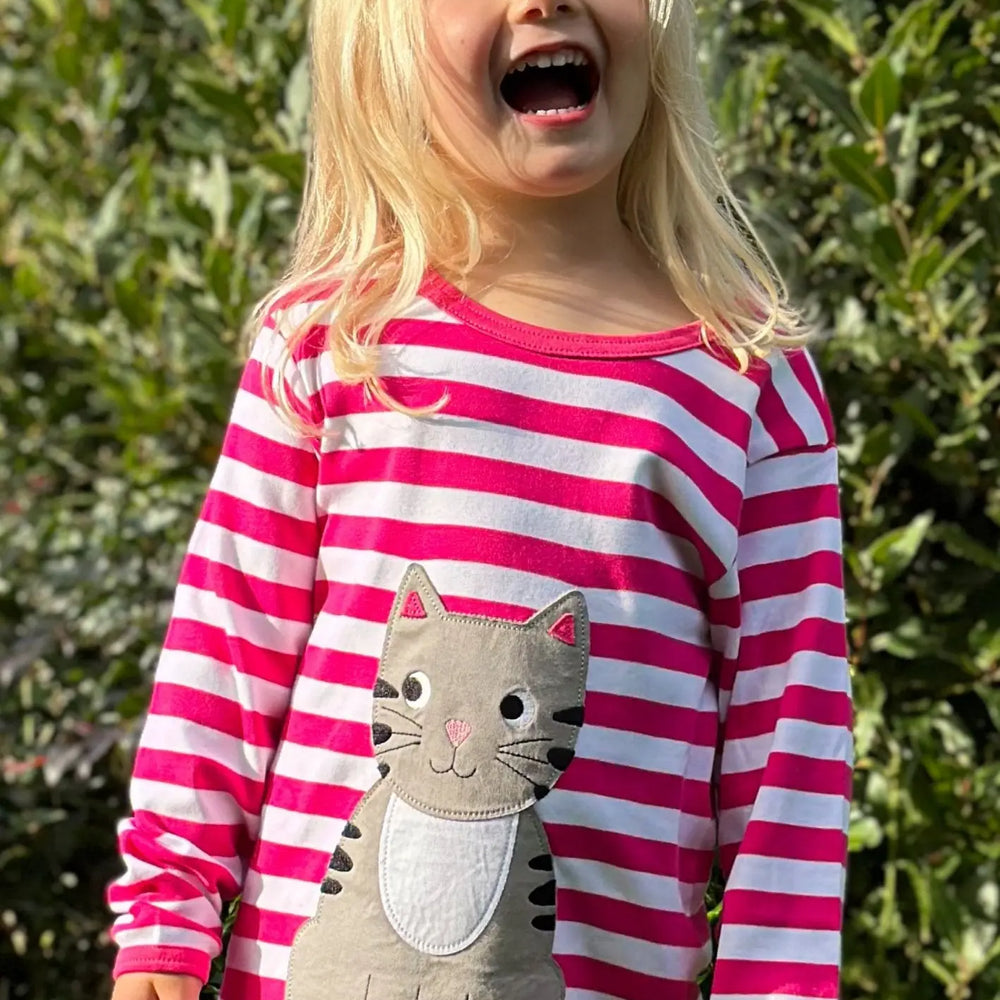 Organic Pink Kitten Applique Long-Sleeved T-Shirt Toby Tiger